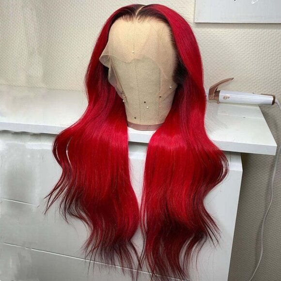 Red Straight Lace Front Wig Virgin Human Hair Custom Color Wig